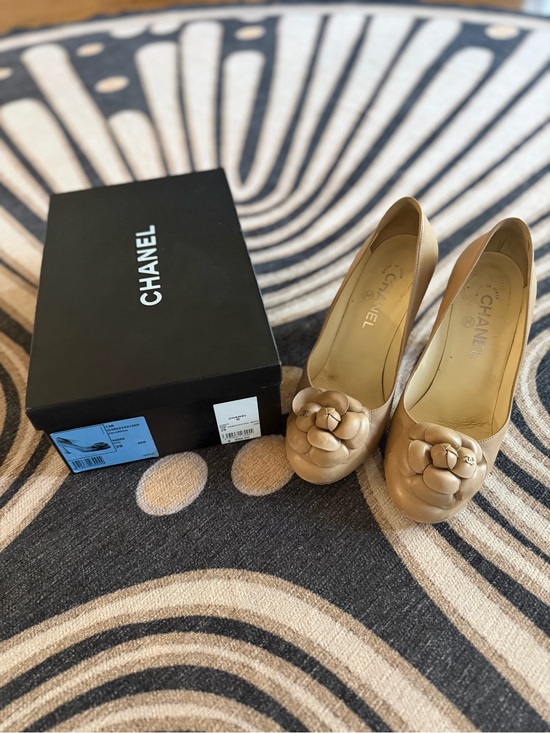 CHANEL Shoes - CHANEL Beige Leather Camellia Pump Heels